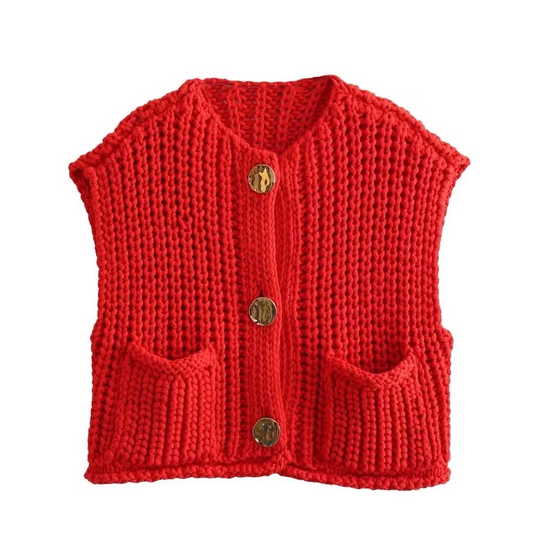 Women's Sleeveless Knitted Vest with Pockets, Comfortable Fit Sweater Vest for Casual and Formal Wear