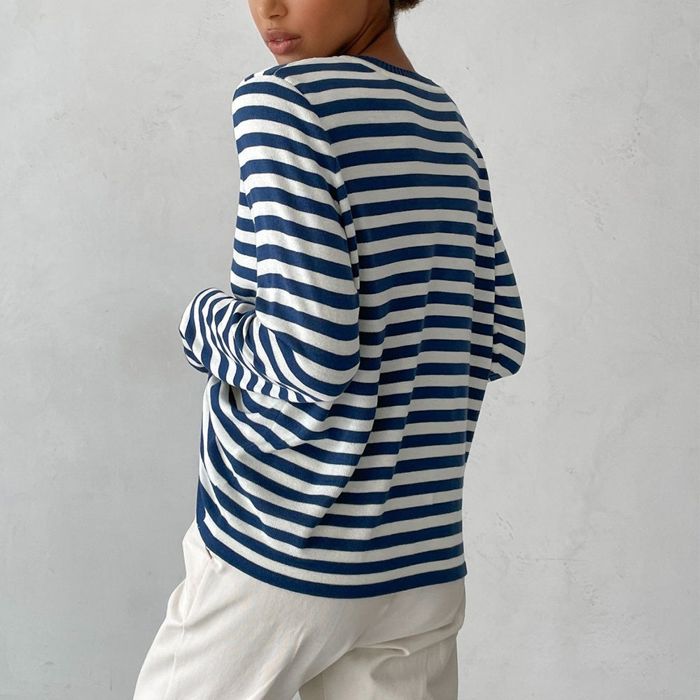 Lightweight Women’s Long Sleeve Sweater - Striped Knit
