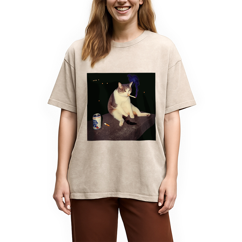 bbb Cigarette Kitten Funny Smoking Cat Meme Washed T-Shirt