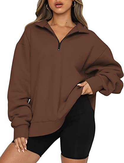 Lightweight Women Zip Sweatshirt - Oversized Pullover Casual