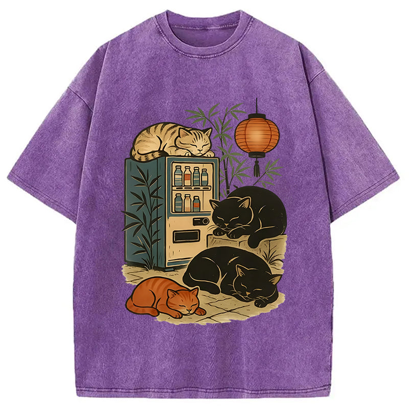 bbb Japanese Vending Machine Cat Washed T-Shirt