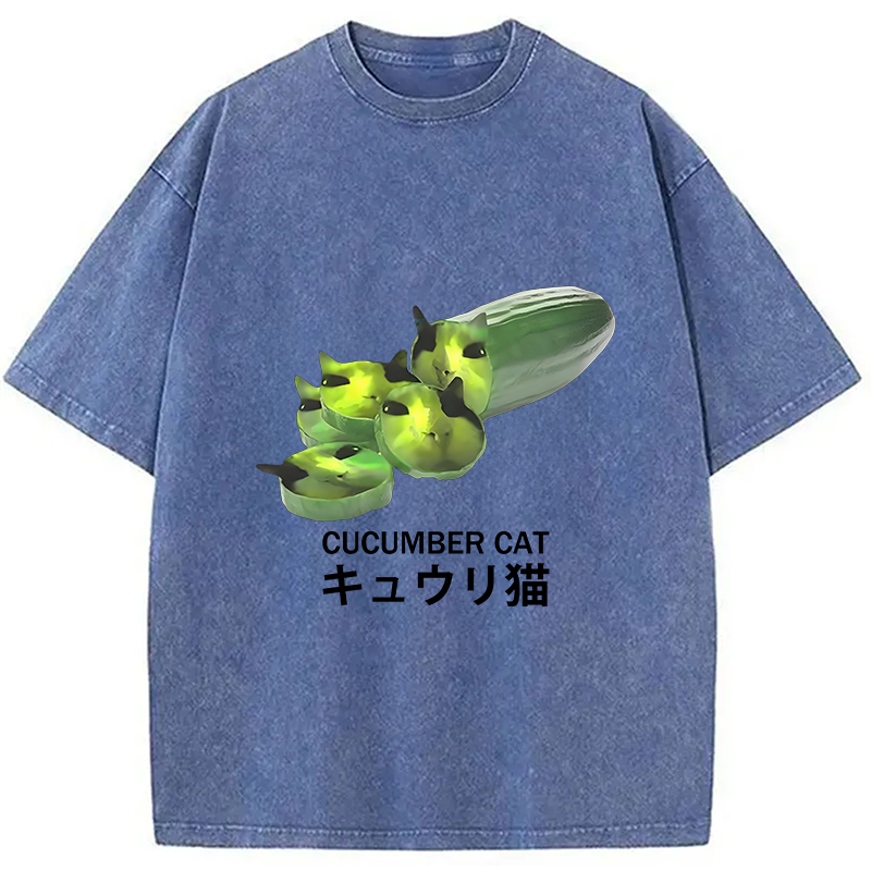 bbb Funny Cucumber Cat Meme Washed T-Shirt