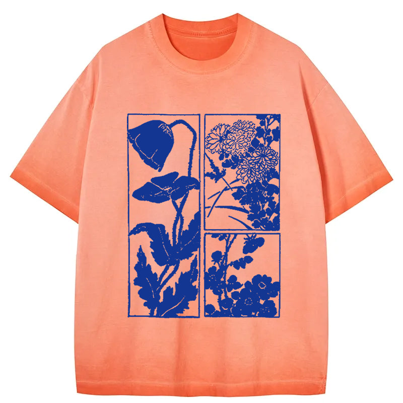 bbb Woodcut Flowers Gradient Washed T-Shirt
