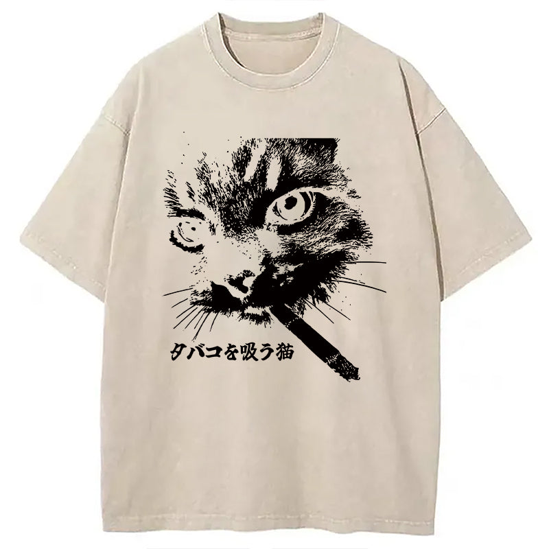 bbb Retro Cat Smoking Washed T-Shirt