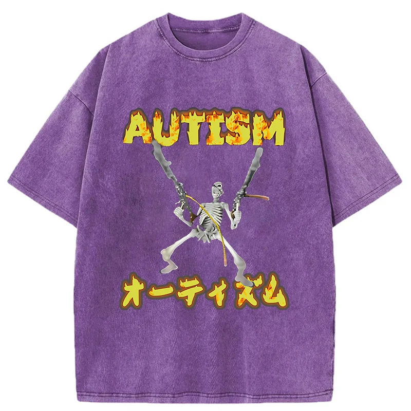 bbb Autism Funny Skeleton Washed T-Shirt