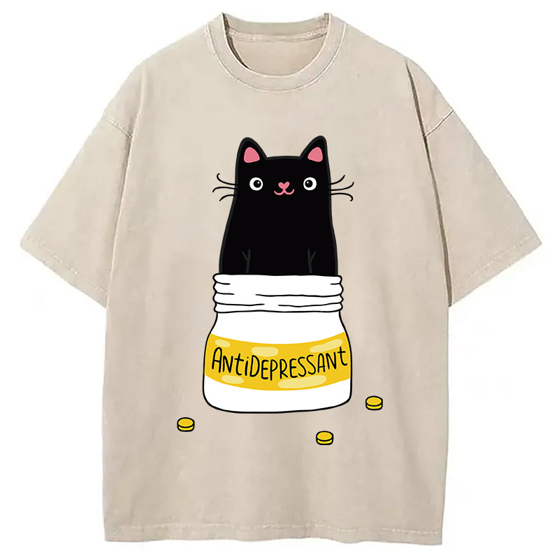 bbb Cute Cat Antidepressant Funny Meme Washed T-Shirt