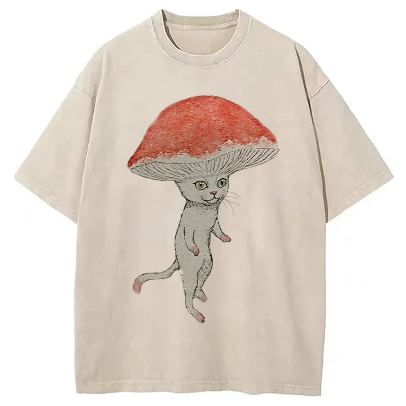 bbb Magic Mushroom Cat Washed T-Shirt