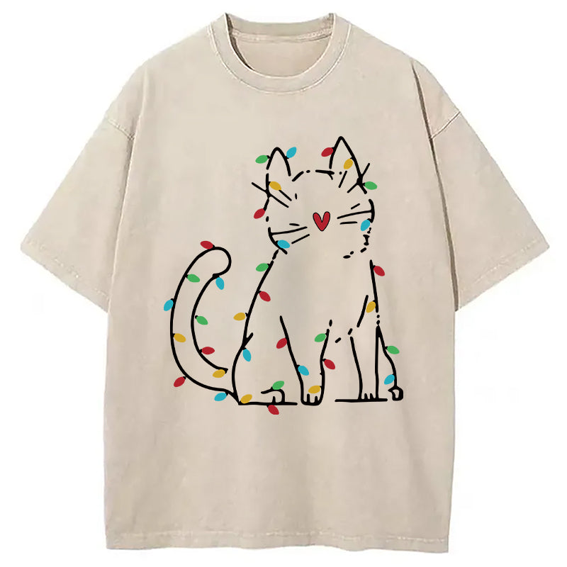 bbb Japan Christmas Lights Cat Washed T-Shirt