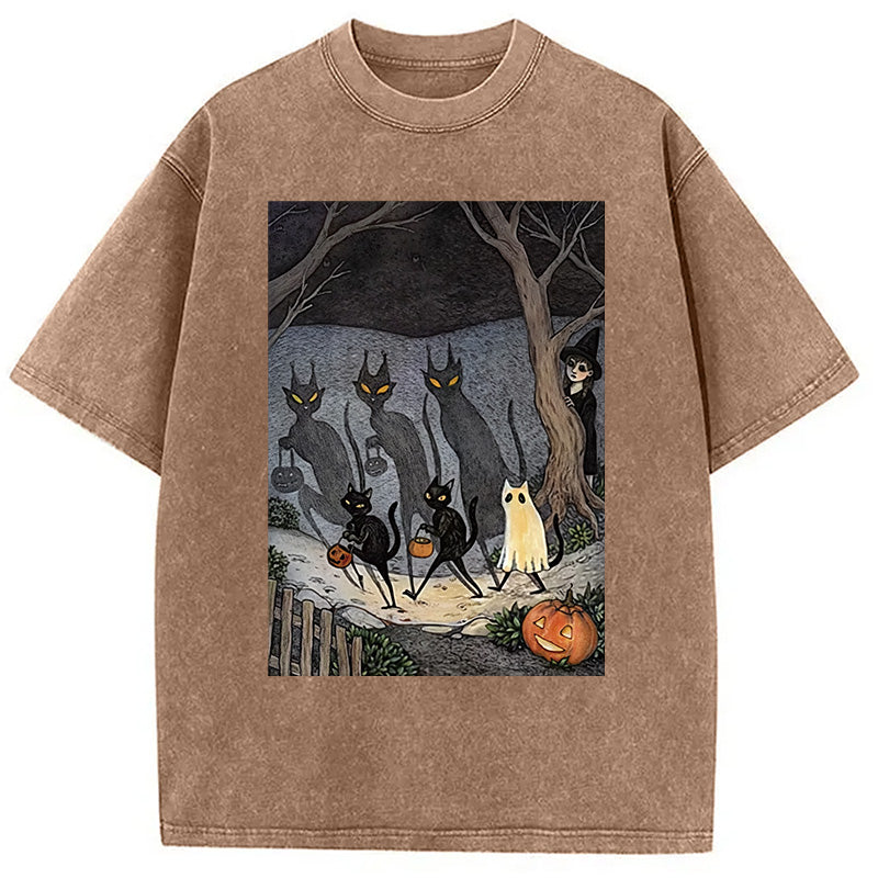 bbb Black Cat Ghost Halloween Washed T-Shirt