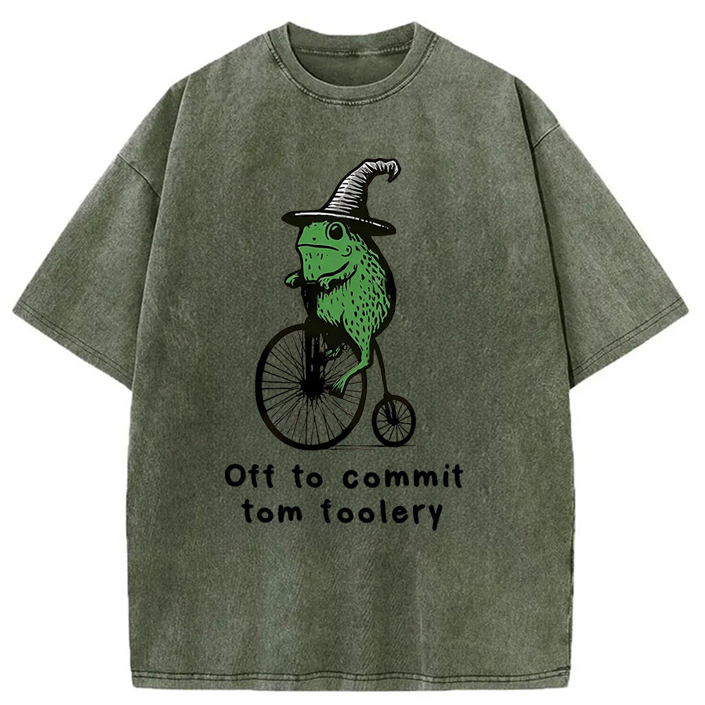 bbb Frog Riding Penny-farthing Washed T-Shirt
