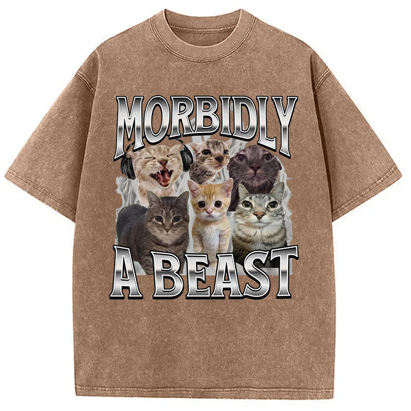 bbb Morbidly A Beast Cat Meme Washed T-Shirt