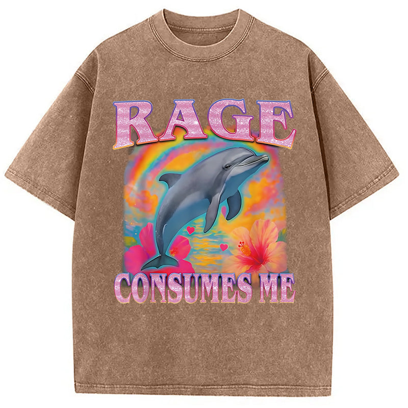 bbb Rage Consumes Me Dolphin Meme Washed T-Shirt