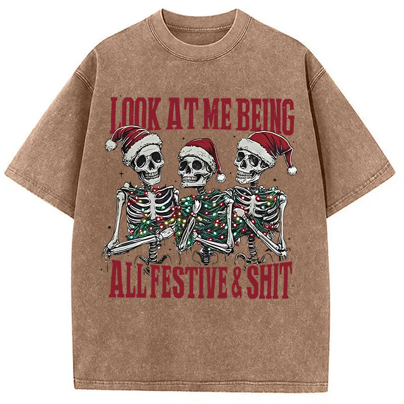 bbb Funny Christmas Skull Washed T-Shirt