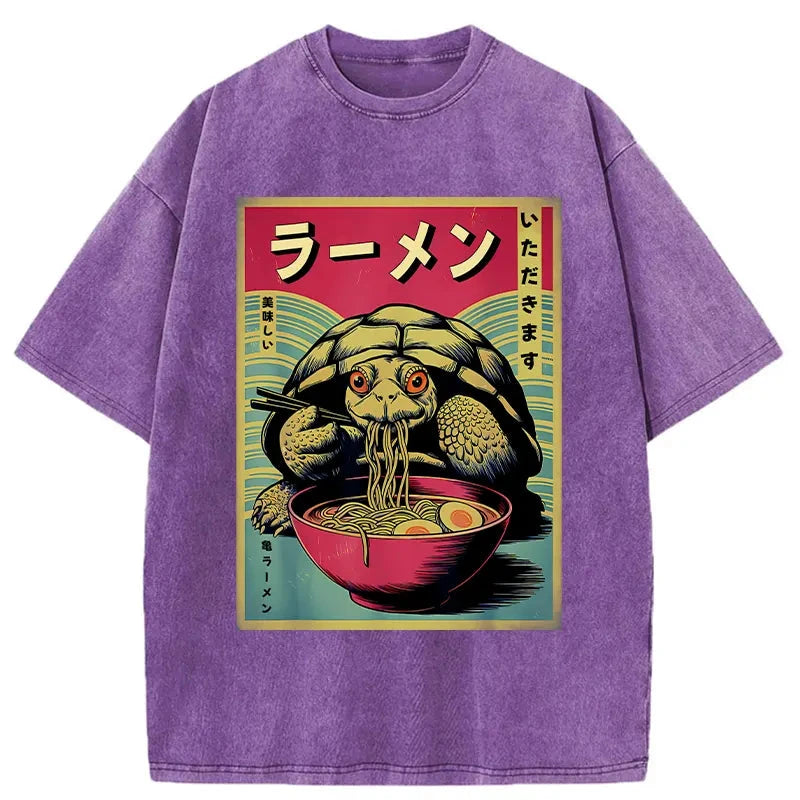 bbb Turtle Eating Ramen Washed T-Shirt