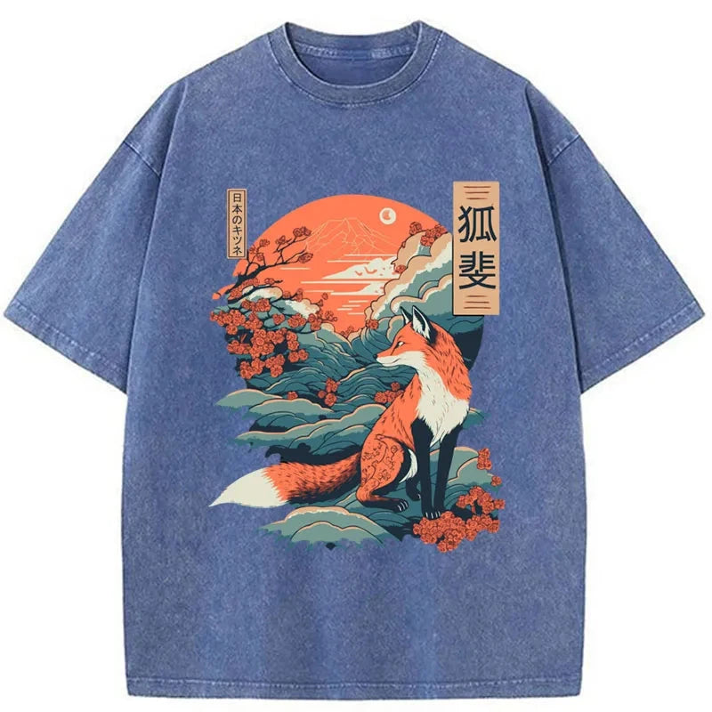 bbb Japanese Kitsune Fox Sakura Washed T-Shirt