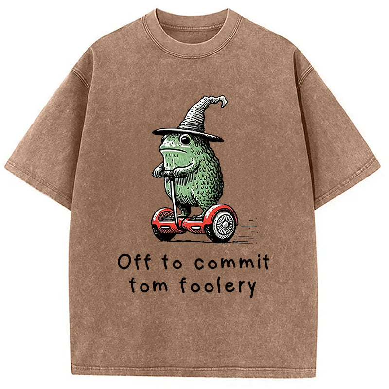 bbb Frog Riding A Balance Scooter Washed T-Shirt