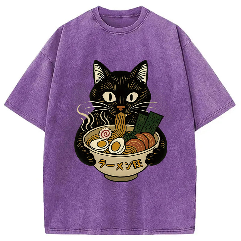 bbb Cat Ramen Fanatic Washed T-Shirt