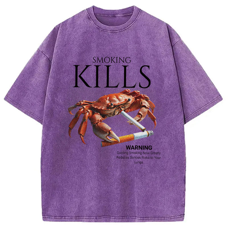bbb Smoking Kills Crab Washed T-Shirt