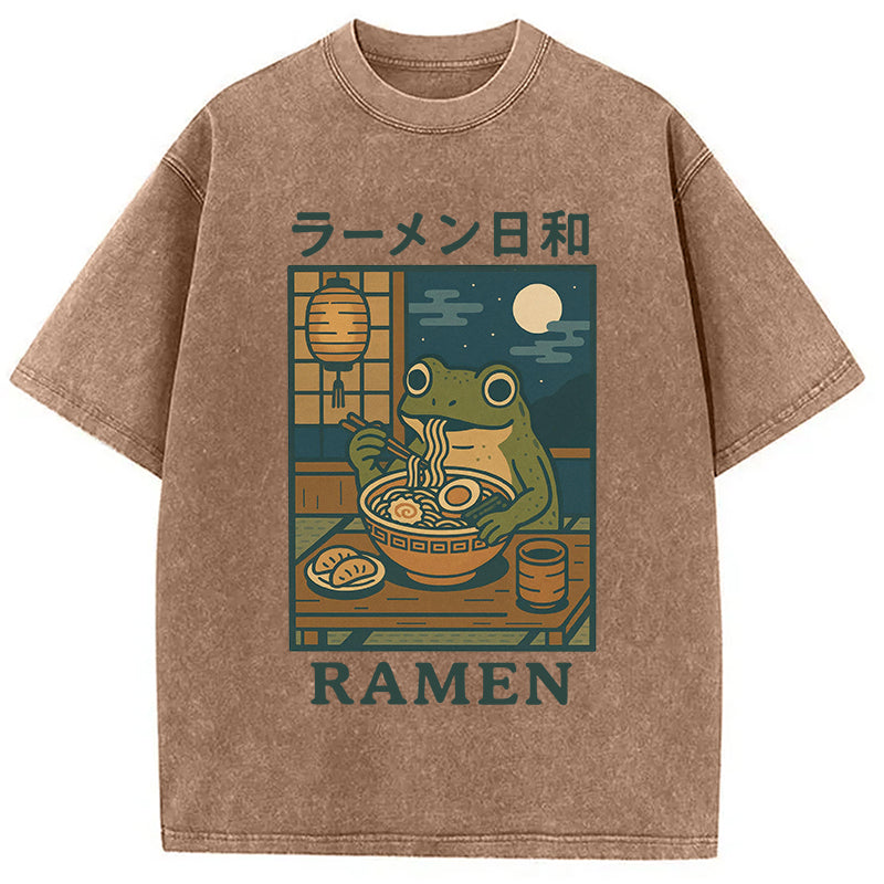 bbb Japanese Frog Eating Ramen Washed T-Shirt