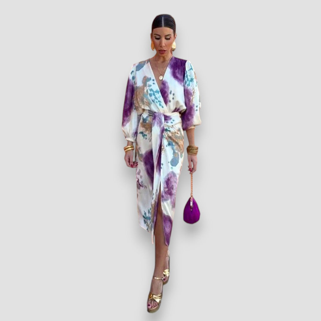 Elegant Purple V-Neck Women's Dress, Figure-Hugging Formal Cocktail Dress for Special Occasions