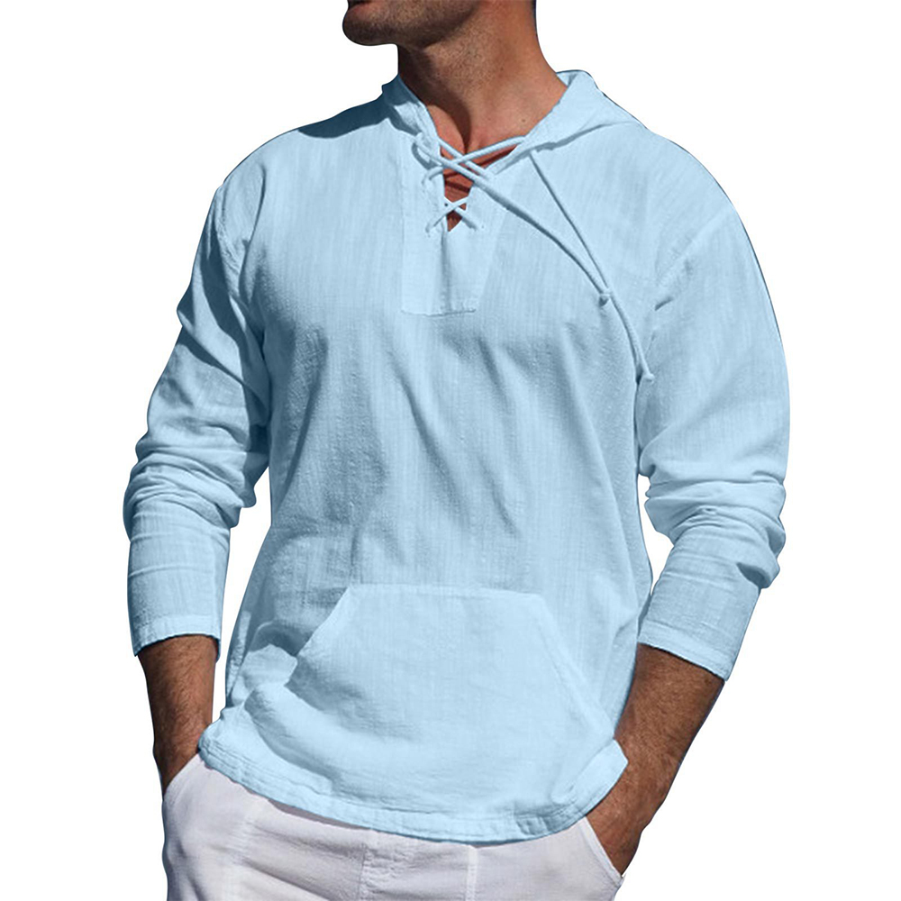 Lightweight Casual Mens Pullover - Laceup V Neck, Linen