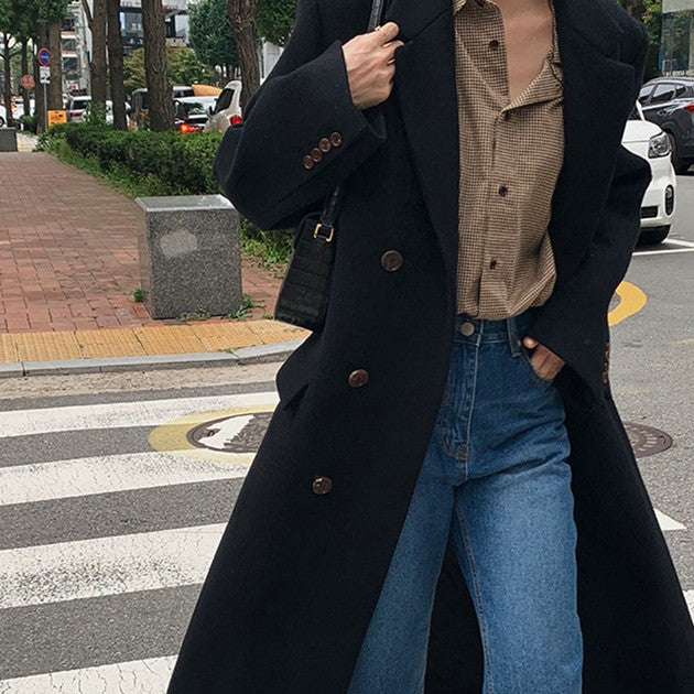 Oversized Women’s Coat – Notched Collar, Wool, For City