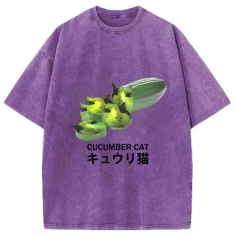 bbb Funny Cucumber Cat Meme Washed T-Shirt