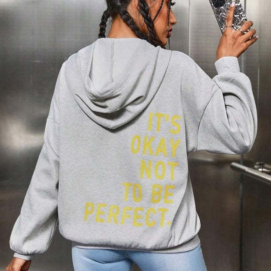 Oversized Women’s Hoodie - Relaxed Back Slogan Cotton Blend