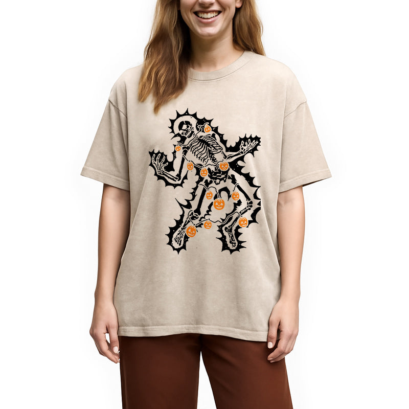 bbb Electrocuted Skeleton Halloween Washed T-Shirt