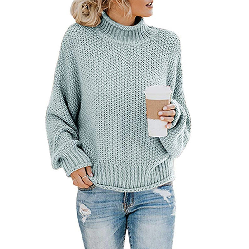 Warm Women's Pullover Sweater - Turtleneck Knit, Winter