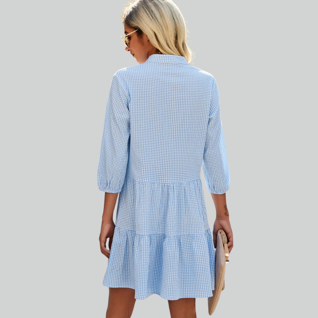 Beachsissi Women's Light Blue Plaid Sundress Mini Dress for Summer Casual Wear