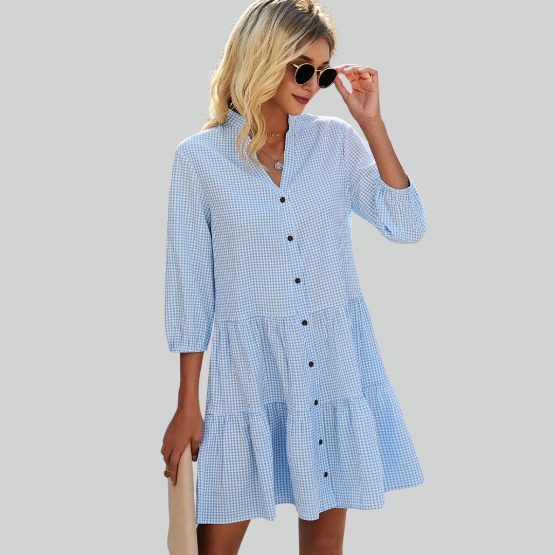 Beachsissi Women's Light Blue Plaid Sundress Mini Dress for Summer Casual Wear