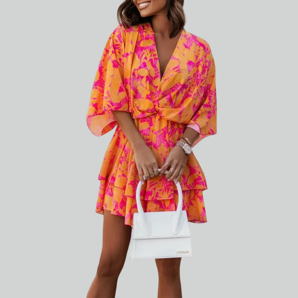 Bat Sleeve Ruffle Mini Dress Summer Sundress for Women Casual Vacation Wear