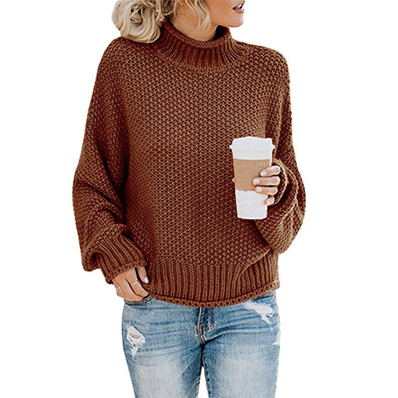 Warm Women's Pullover Sweater - Turtleneck Knit, Winter