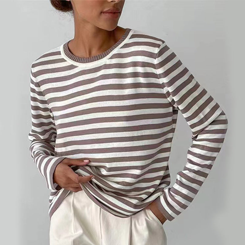 Leichter Damen-Langarmpullover – gestreifter Strick