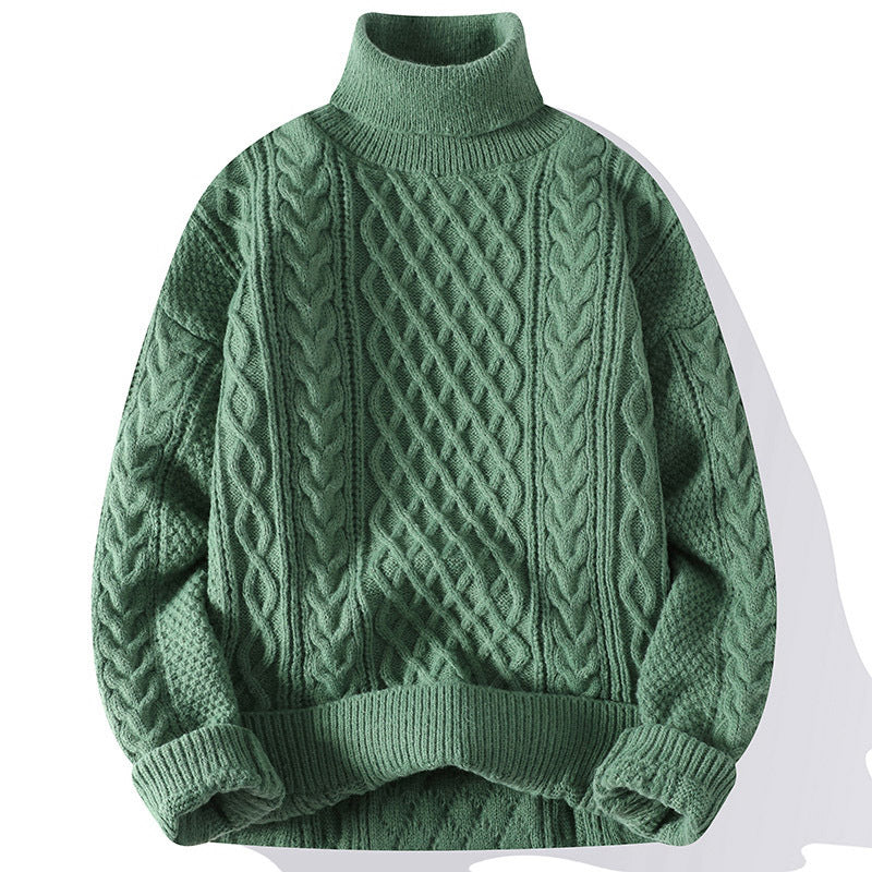 Warm Mens Turtleneck Sweater - Relaxed Cable Knit, Winter
