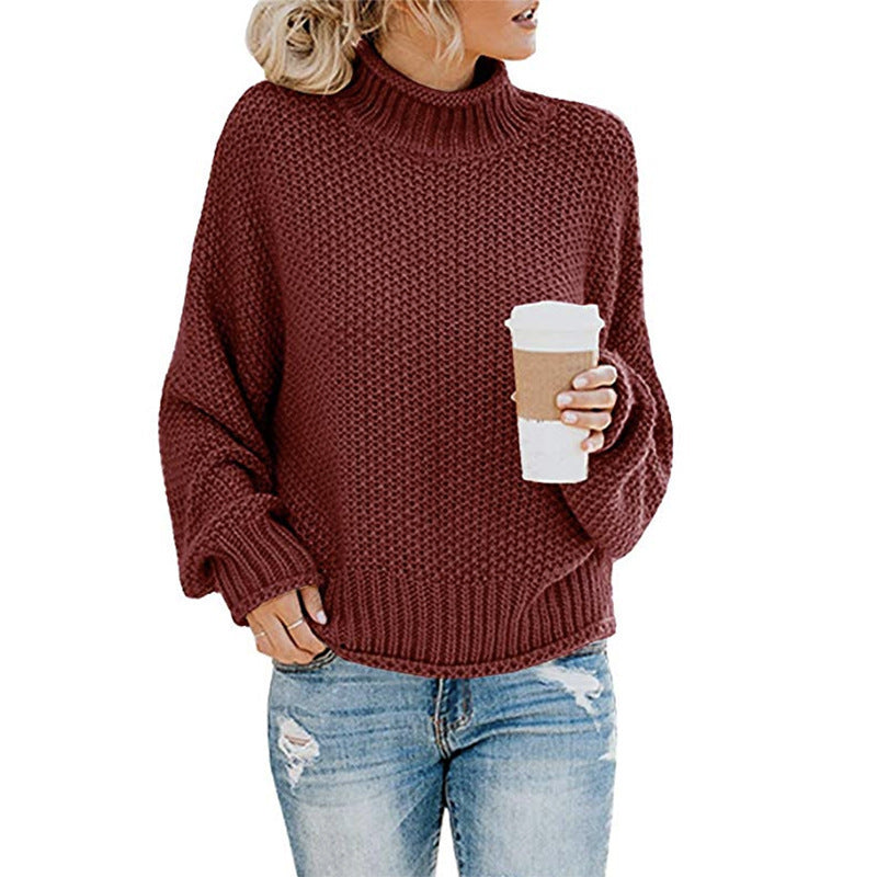 Warm Women's Pullover Sweater - Turtleneck Knit, Winter
