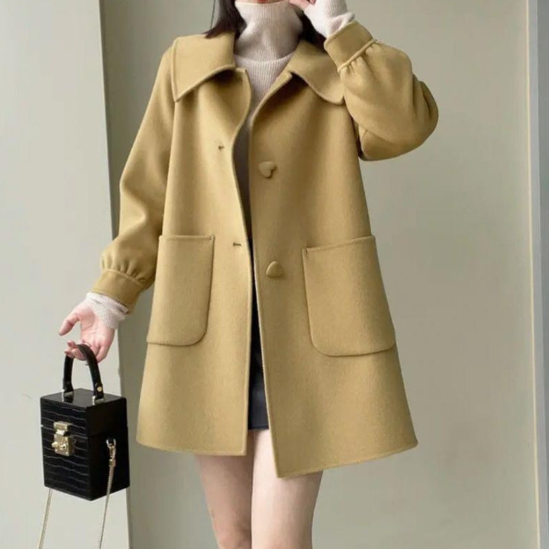 Warmer, klassischer Damen-Wollmantel – schmale A-Linie, Wolle für den Herbst