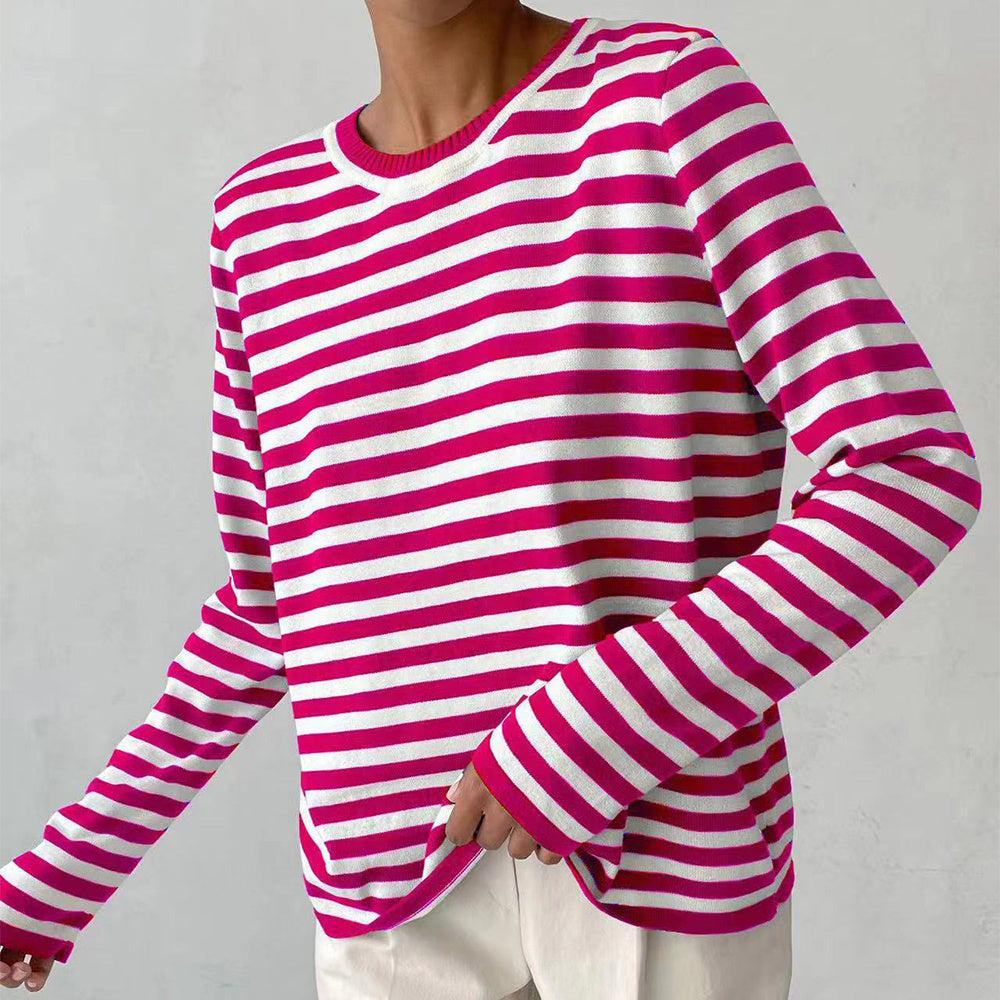 Leichter Damen-Langarmpullover – gestreifter Strick