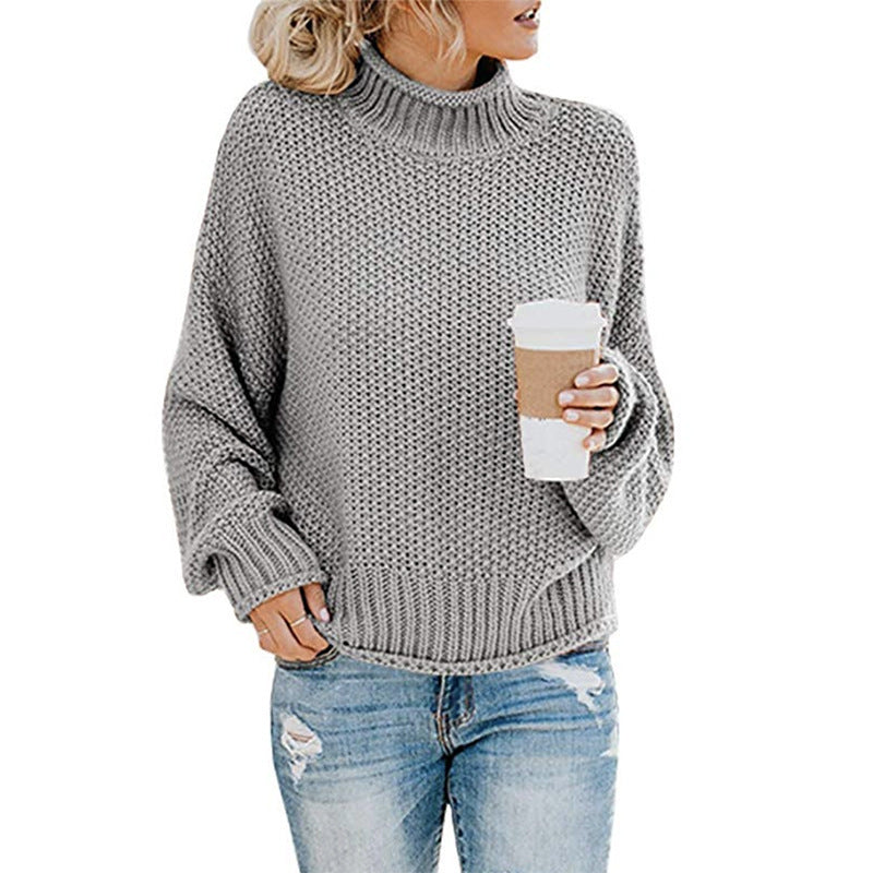 Warm Women's Pullover Sweater - Turtleneck Knit, Winter