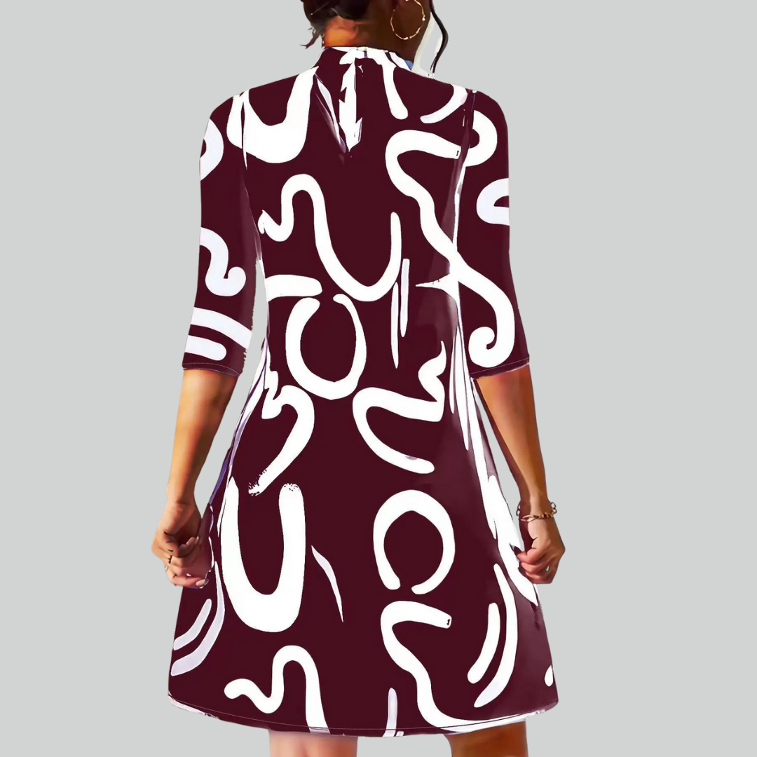 Fashion Long Sleeve Print Mini Dress for Women Autumn Casual Office Wear Robe Femme