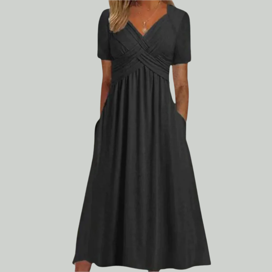 Elegant V-Neck Women's Dress, Flattering Fit in Breathable Fabric, Sizes S to 2XL - Perfect for Formal and Summer Occasions
