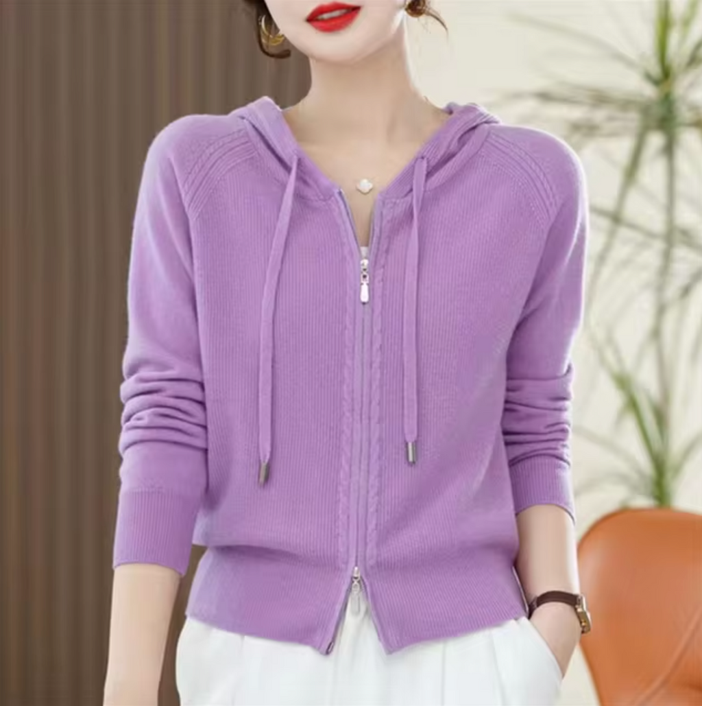 Leichter Damen-Kapuzenpullover mit Reißverschluss – Lässiger Strick für den Frühling