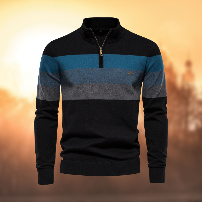 Soft Classic Men’s Zip Pullover - Striped Cotton Casual