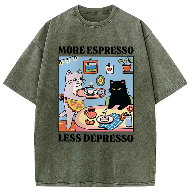 bbb More Espresso Less Depresso Black Cat Kitchen Washed T-Shirt