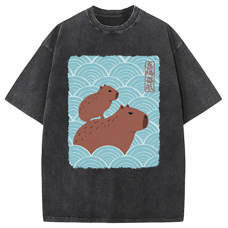 bbb Kawaii Capybara Ukiyo-e Washed T-Shirt