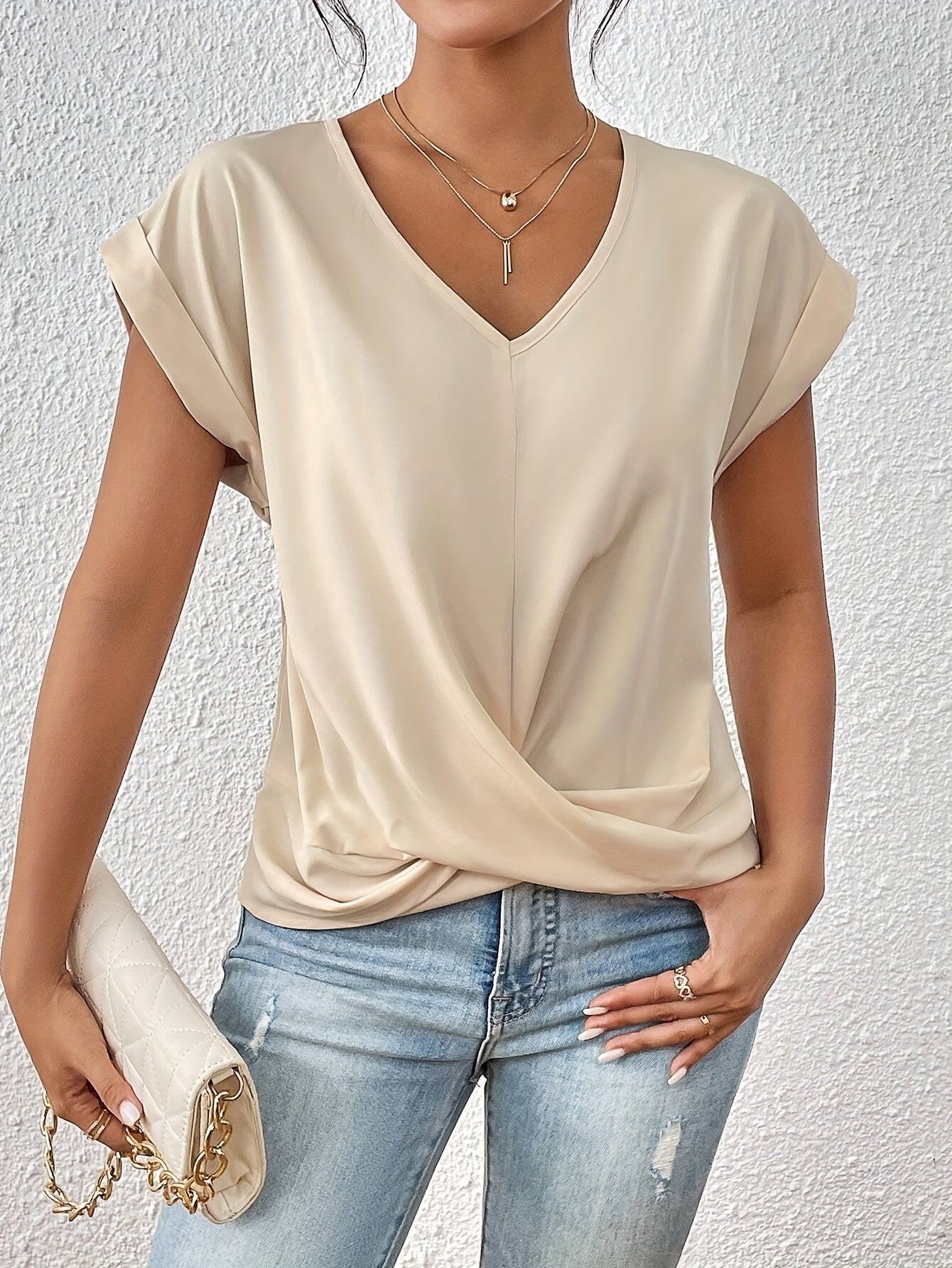 Feminine Heart Neckline Women's T Shirt, Soft Breathable Fabric, Multiple Colors & Sizes for Everyday Comfort