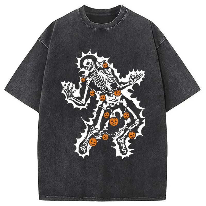 bbb Electrocuted Skeleton Halloween Washed T-Shirt