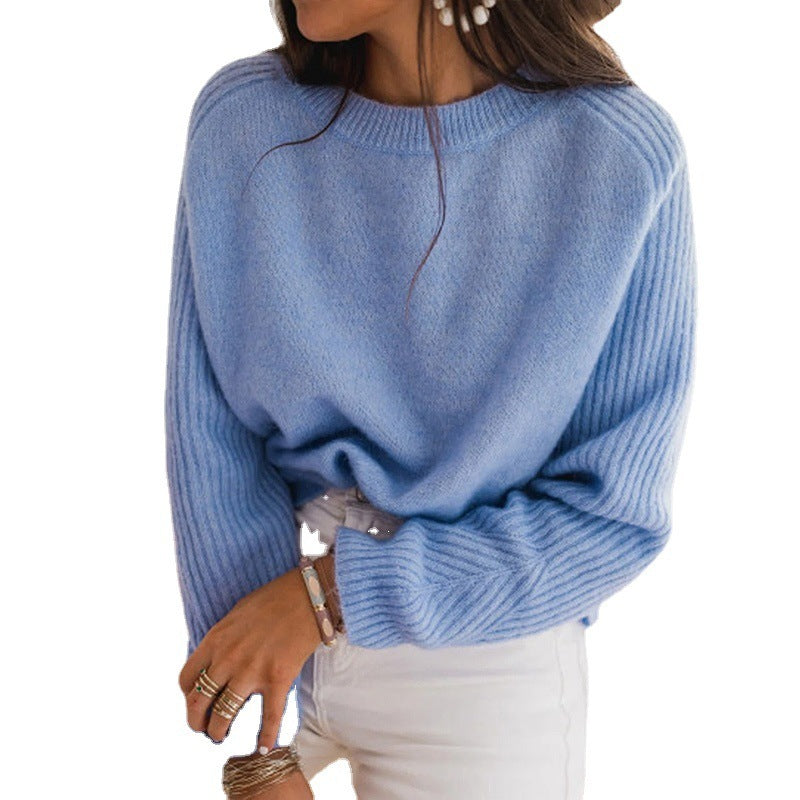 Soft Women's Sweater - Round Neck, Ribbed Knit, Casual