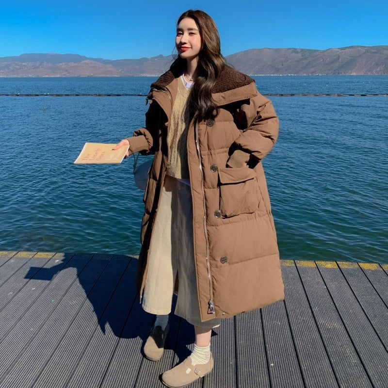 Warm Women's Long Coat - Oversized Quilted Cotton, Winter